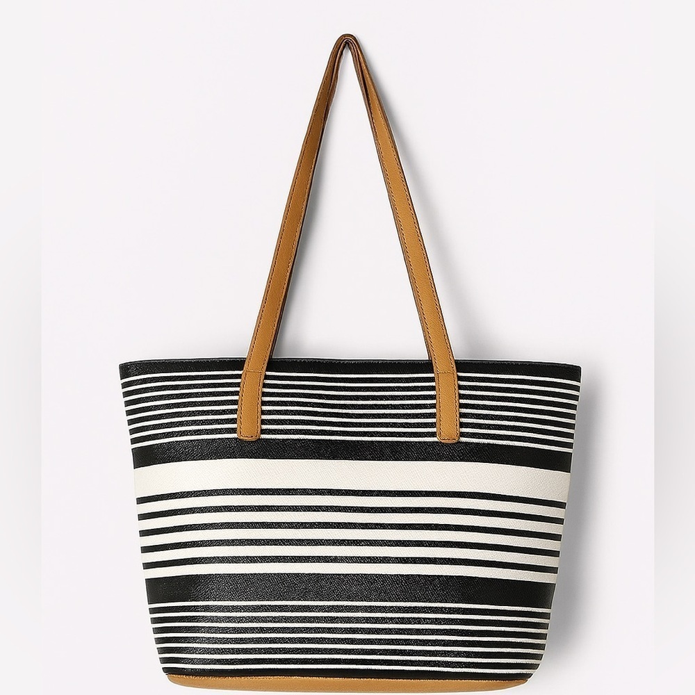 Kenneth Cole Reaction Women's Large Blue and White Striped Tote. - Picture 2 of 3